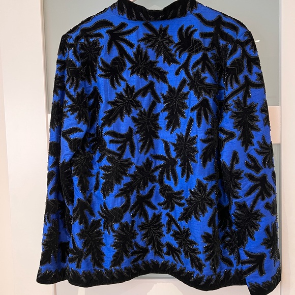 Judith Anne Blue and Black Embroidered Jacket. Silk & Black Velvet. - Picture 2 of 3